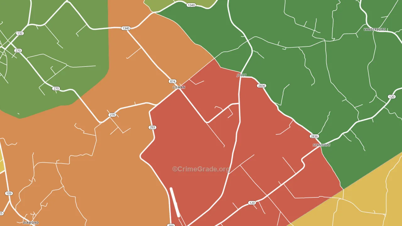 Lisman, KY Map of Robbery Rates