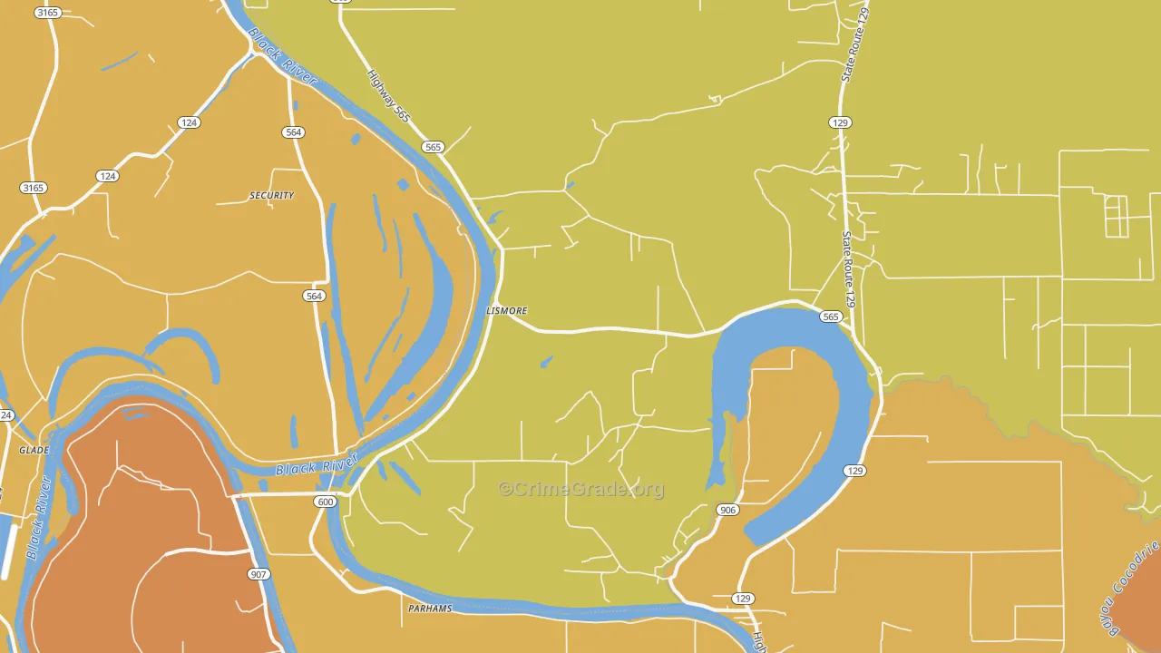 Lismore, LA Map of Robbery Rates