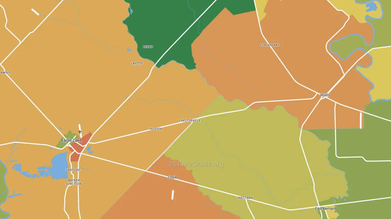 Lissie, TX Map of Robbery Rates