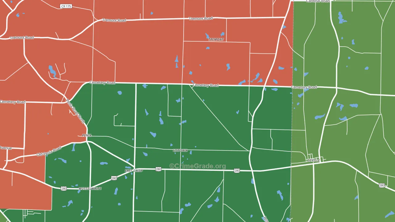 Listonia, GA Map of Robbery Rates