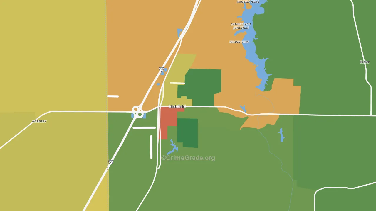 Litchfield, IL Map of Robbery Rates