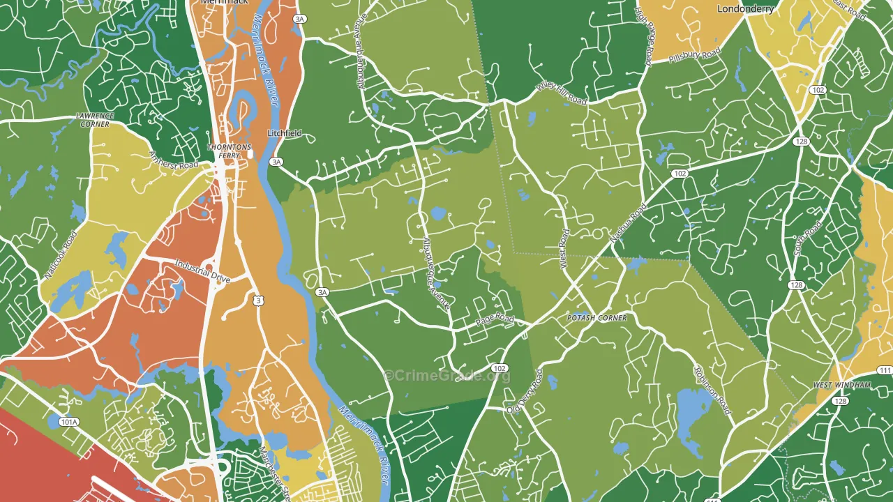 Litchfield, NH Map of Robbery Rates