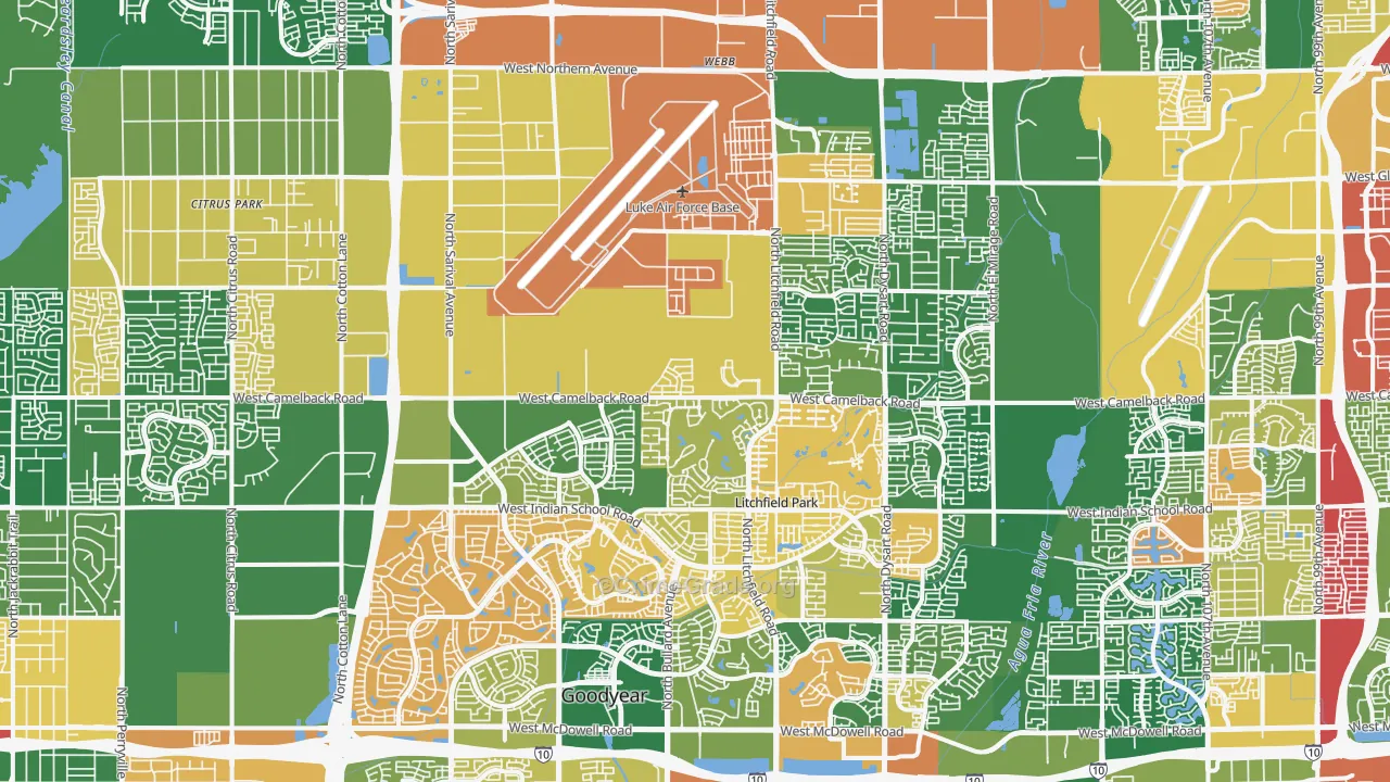 Litchfield Park, AZ Map of Robbery Rates