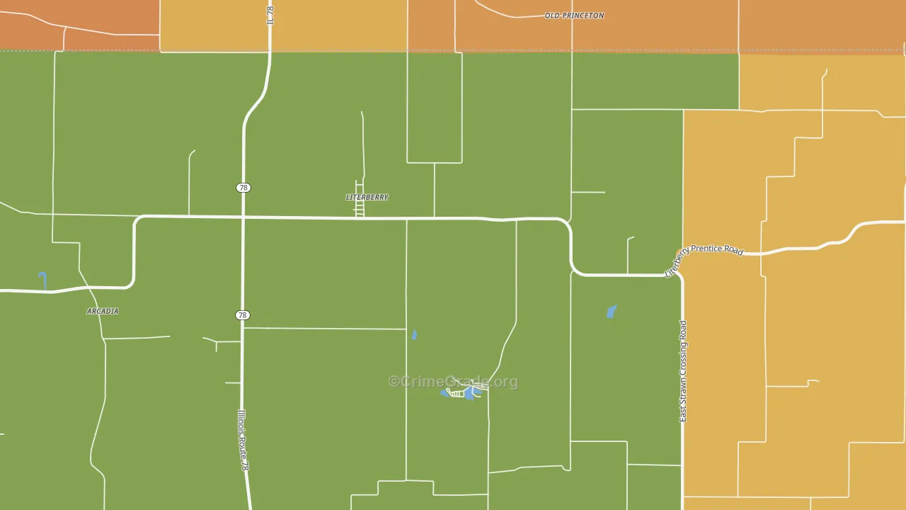 Literberry, IL Map of Robbery Rates