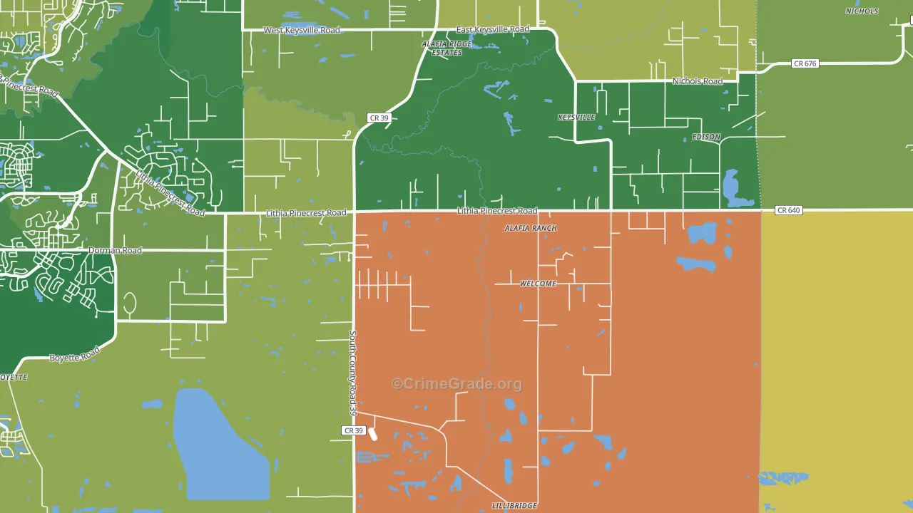 Lithia, FL Map of Robbery Rates