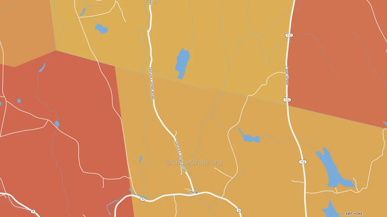 Lithia, MA Map of Robbery Rates