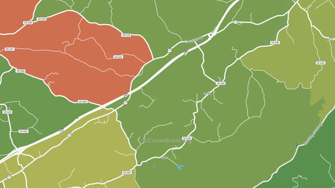 Lithia, VA Map of Robbery Rates