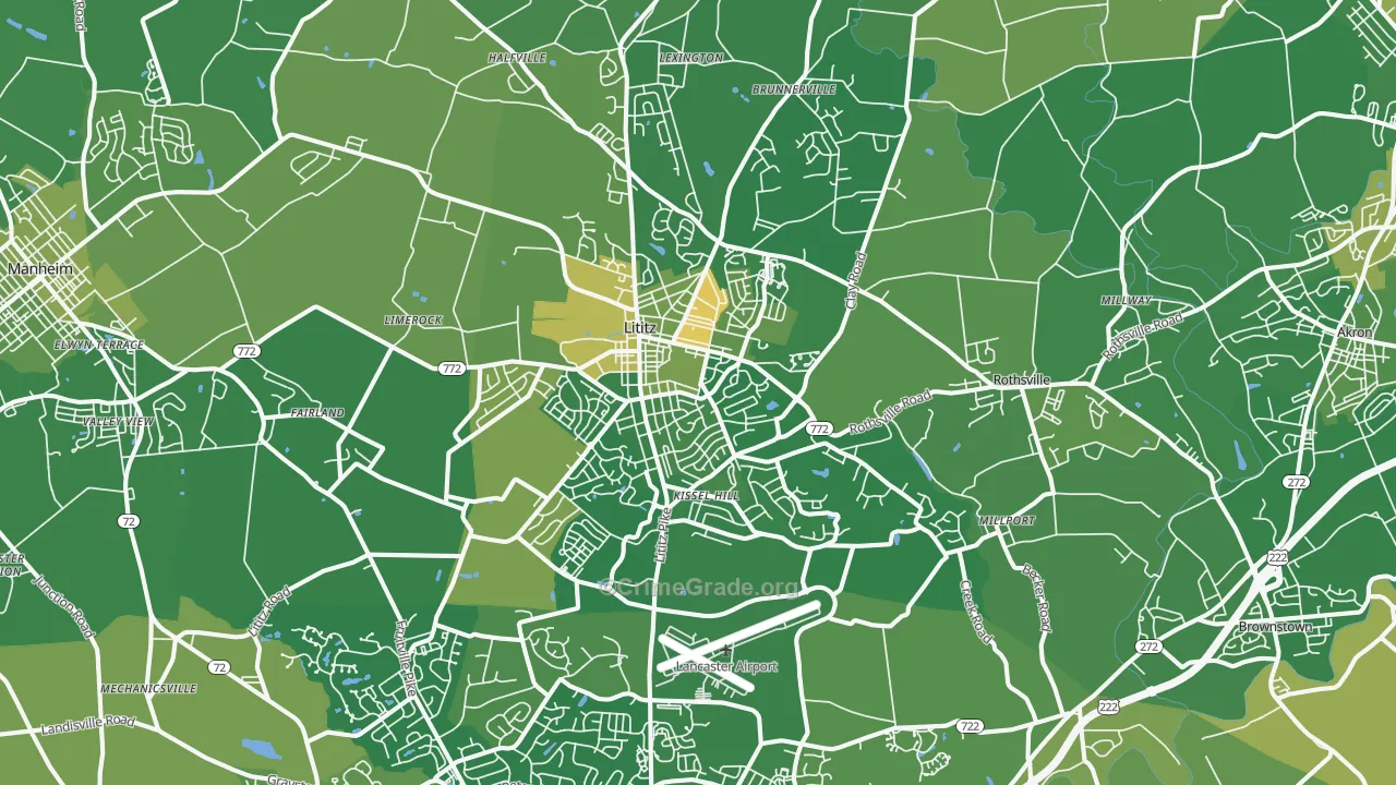 Lititz, PA Map of Robbery Rates