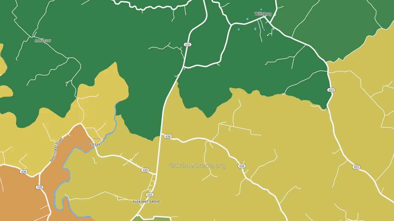 Litsey, KY Map of Robbery Rates