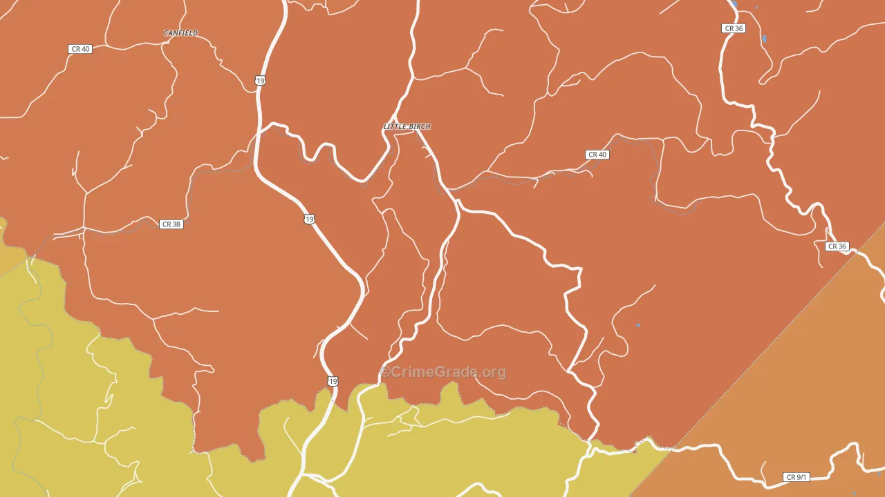 Little Birch, WV Map of Robbery Rates
