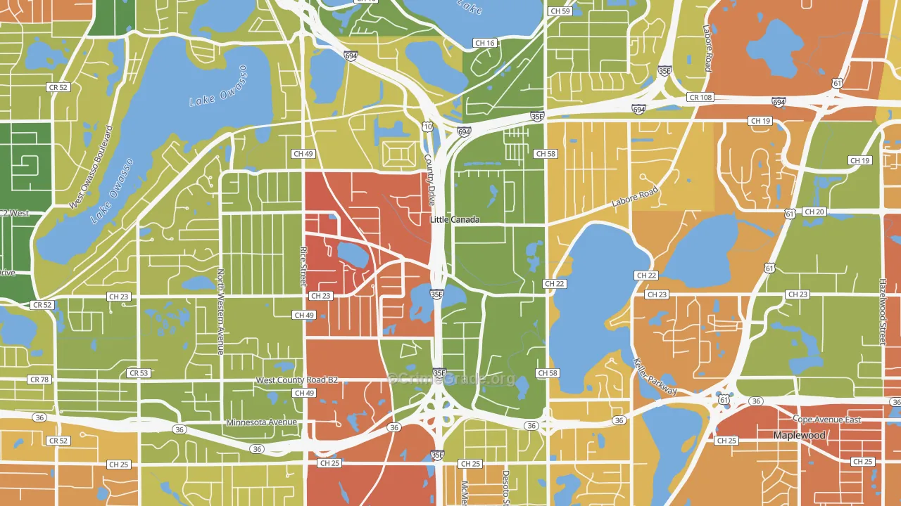 Little Canada, MN Map of Robbery Rates