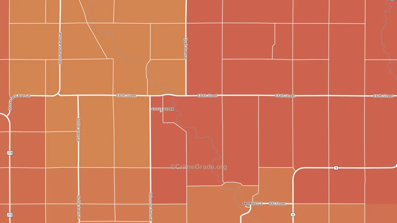 Little Cedar, IA Map of Robbery Rates