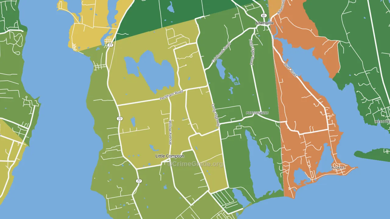 Little Compton, RI Map of Robbery Rates