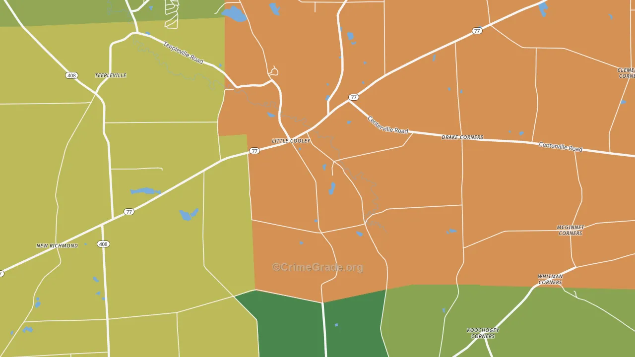 Little Cooley, PA Map of Robbery Rates