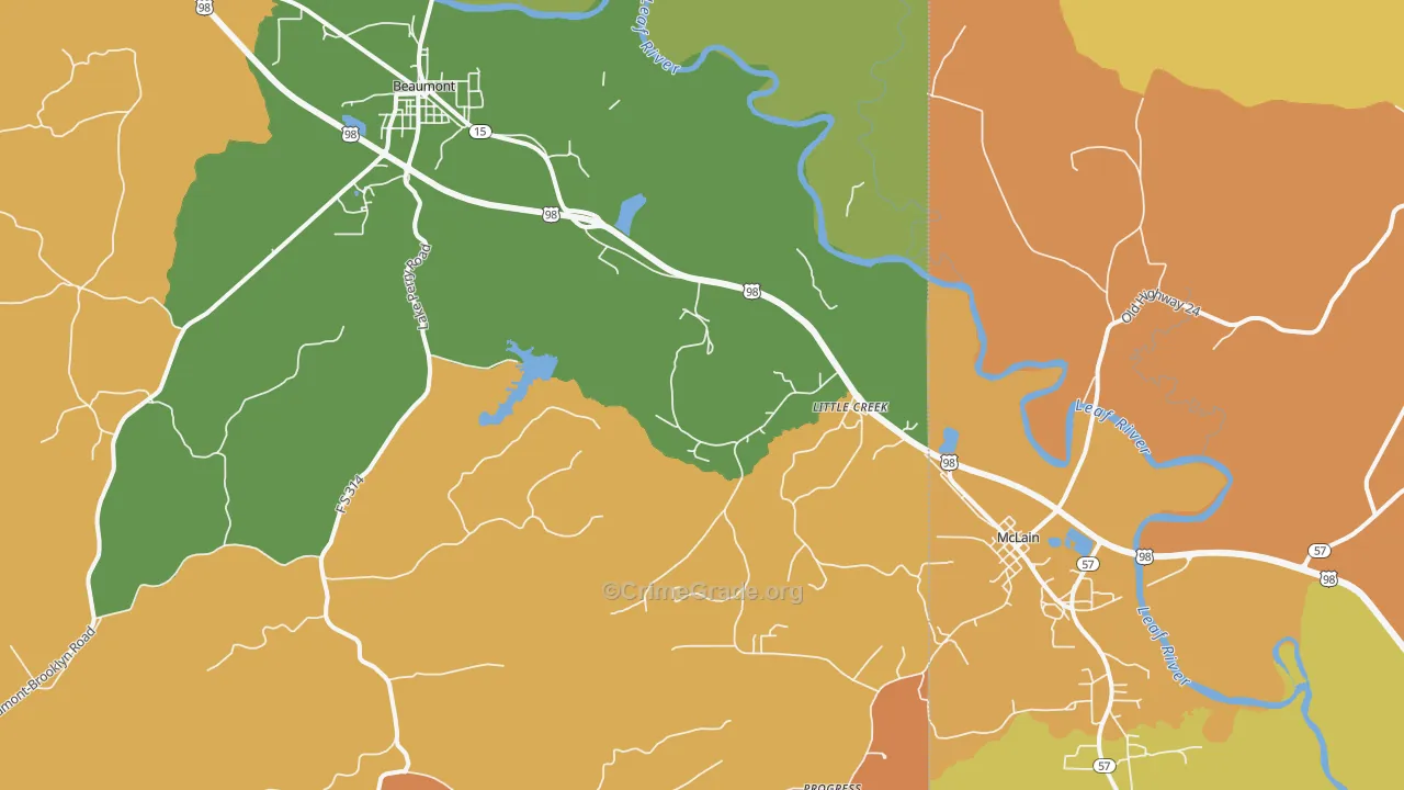 Little Creek, MS Map of Robbery Rates
