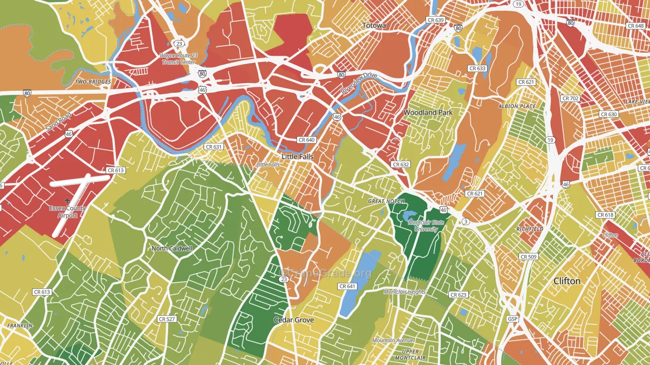 Little Falls, NJ Map of Robbery Rates
