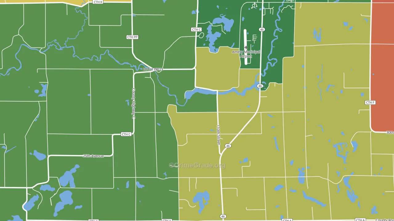Little Falls, WI Map of Robbery Rates