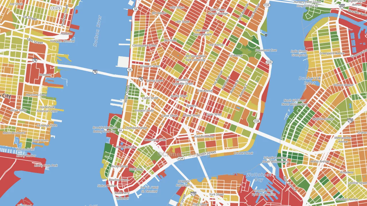 Little Italy, Manhattan, NY Map of Robbery Rates