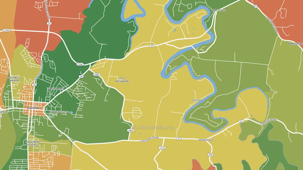 Little Needmore, KY Map of Robbery Rates