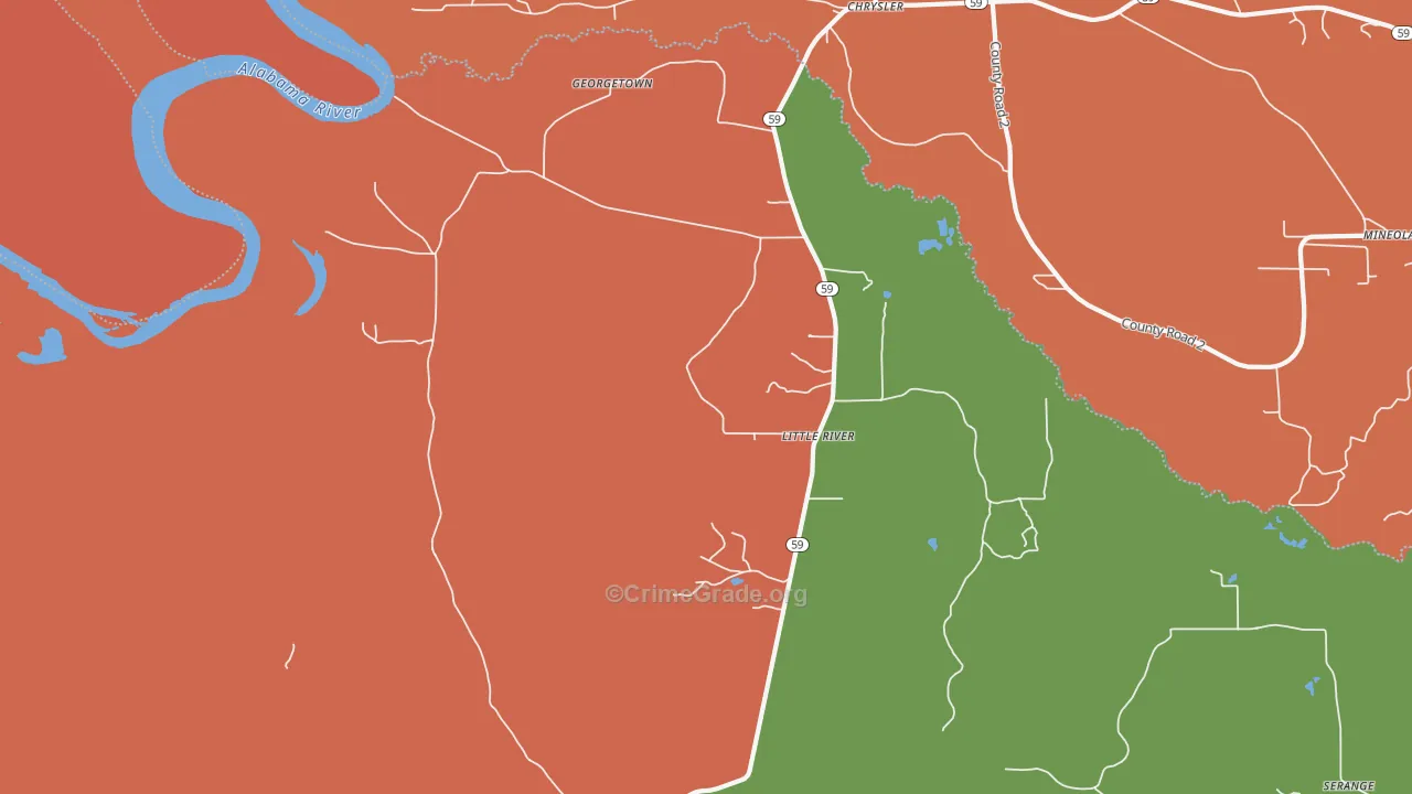 Little River, AL Map of Robbery Rates
