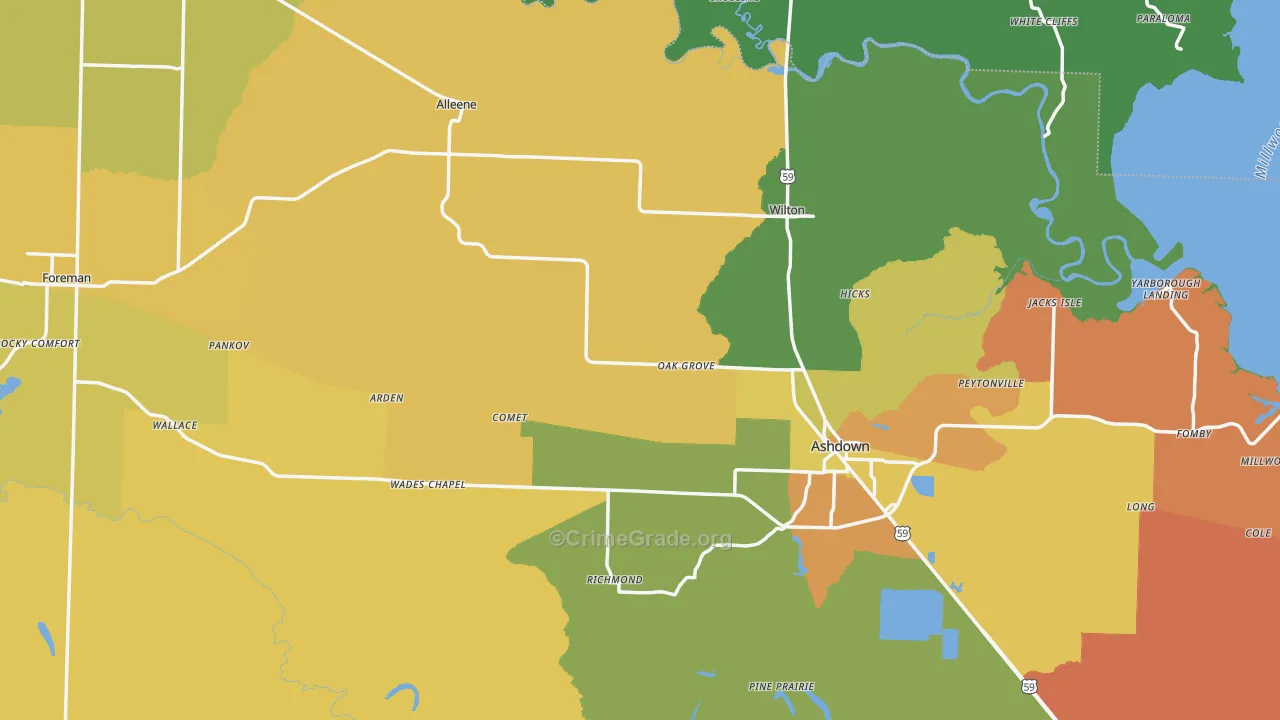 Little River County, AR Map of Robbery Rates