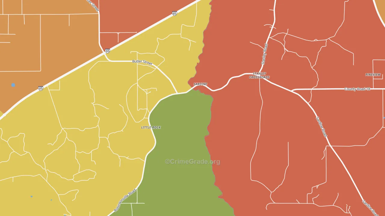 Little Rock, AL Map of Robbery Rates