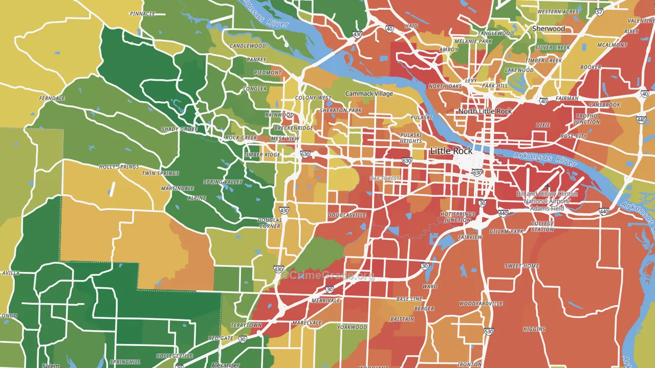 Little Rock, AR Map of Robbery Rates