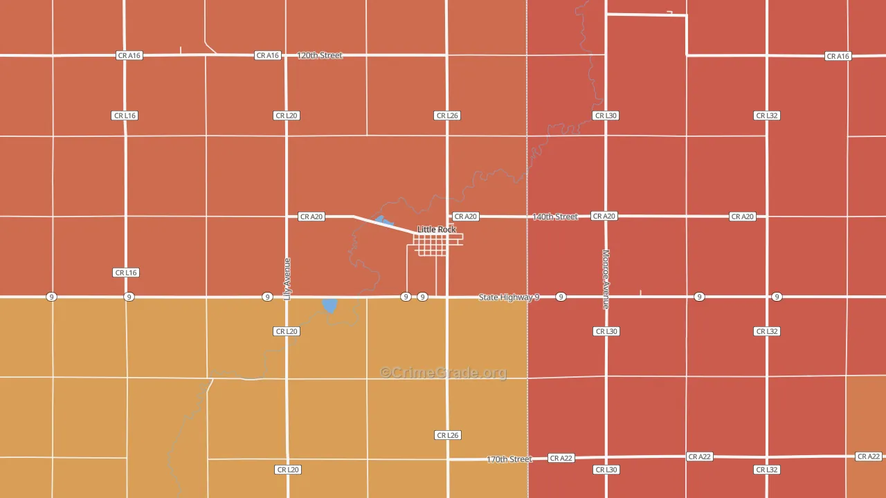 Little Rock, IA Map of Robbery Rates