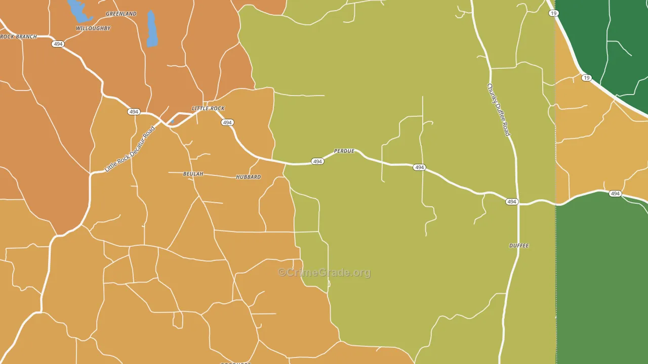 Little Rock, MS Map of Robbery Rates