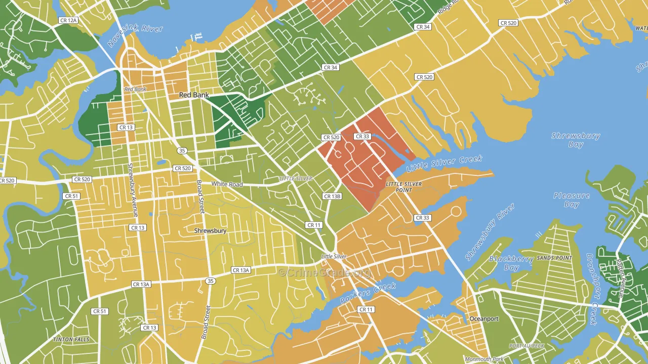Little Silver, NJ Map of Robbery Rates