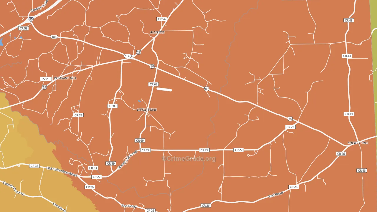 Little Texas, AL Map of Robbery Rates
