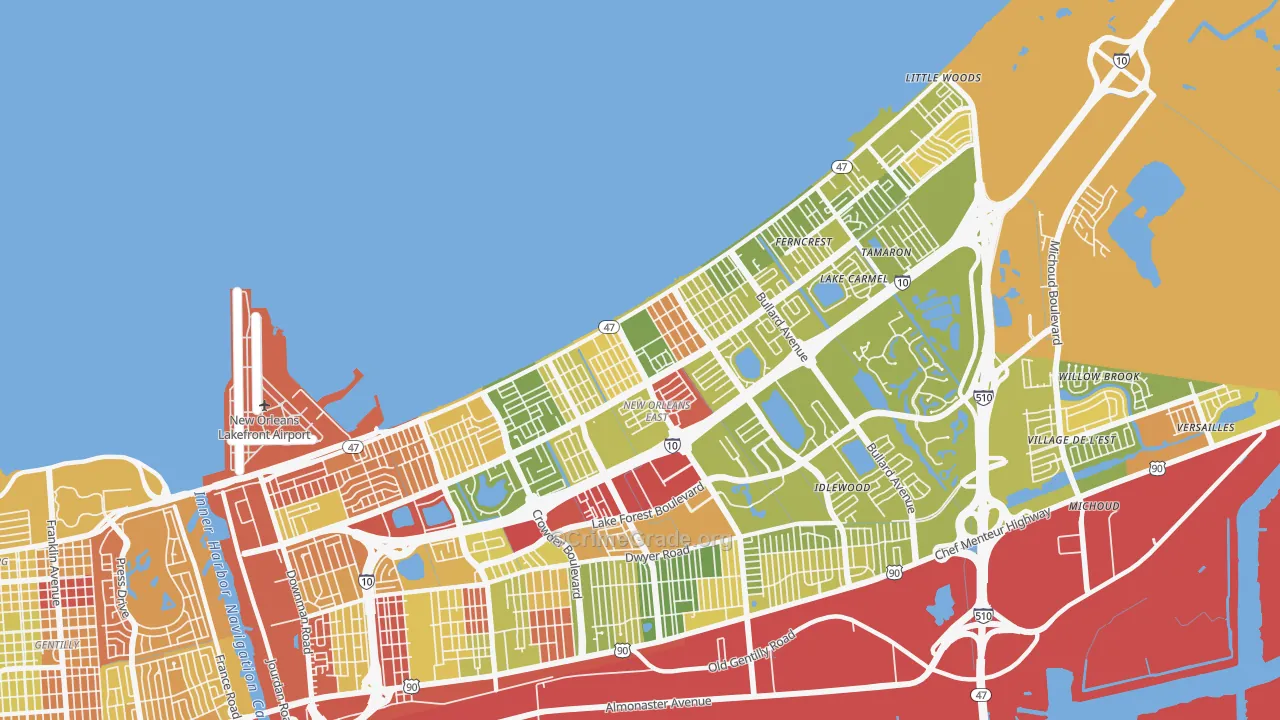Little Woods, New Orleans, LA Map of Robbery Rates
