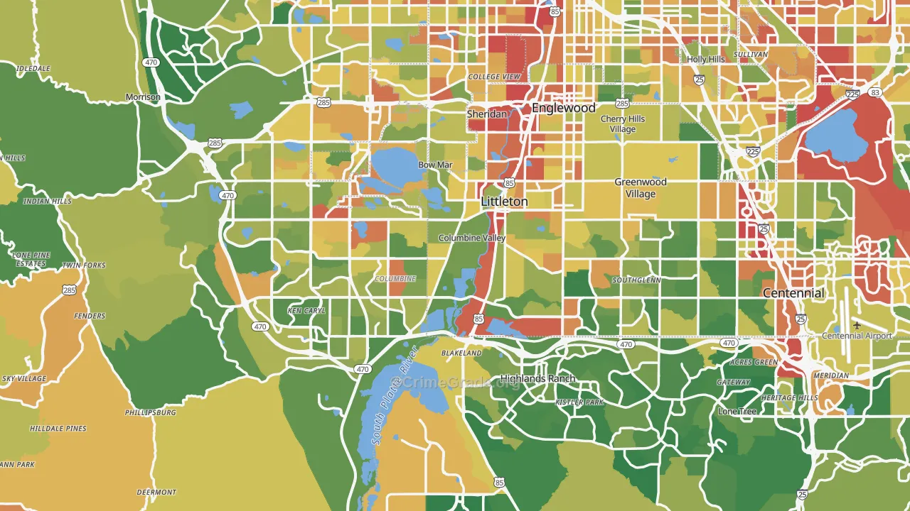 Littleton, CO Map of Robbery Rates