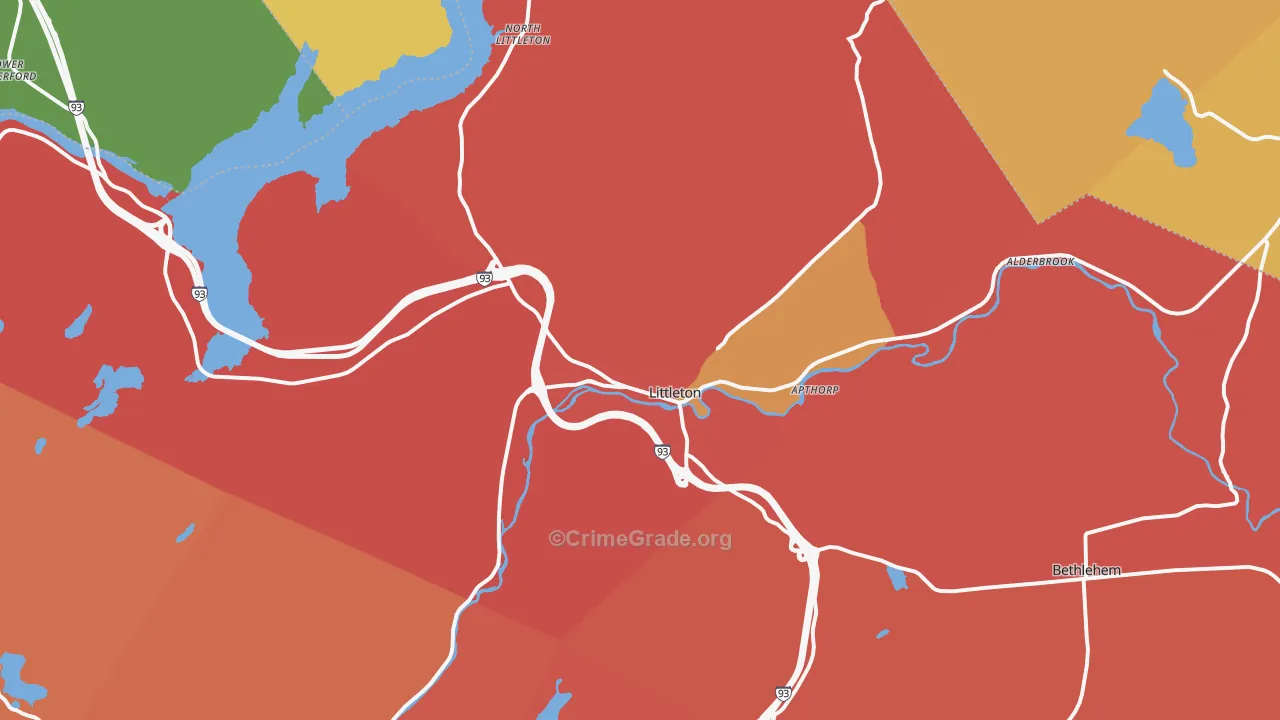 Littleton, NH Map of Robbery Rates
