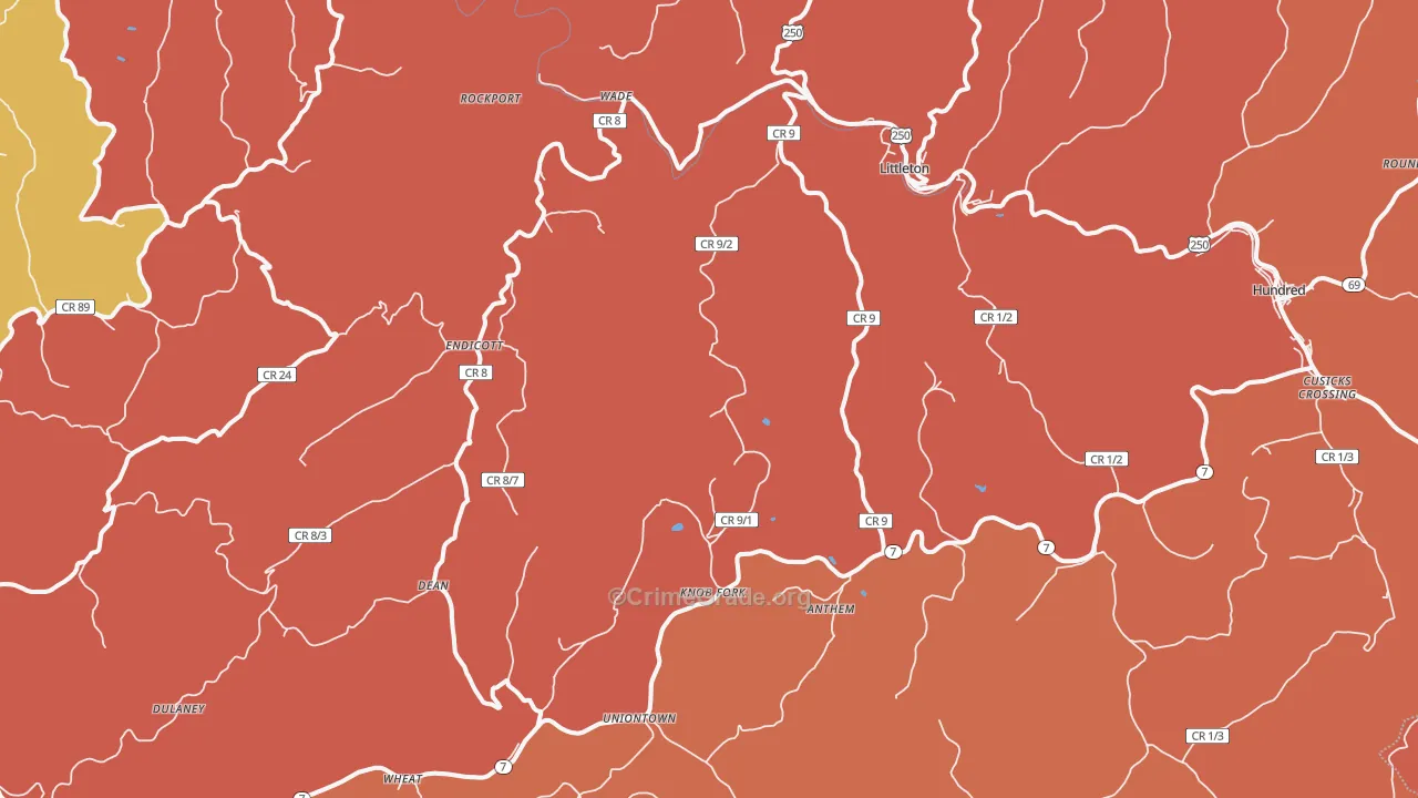 Littleton, WV Map of Robbery Rates