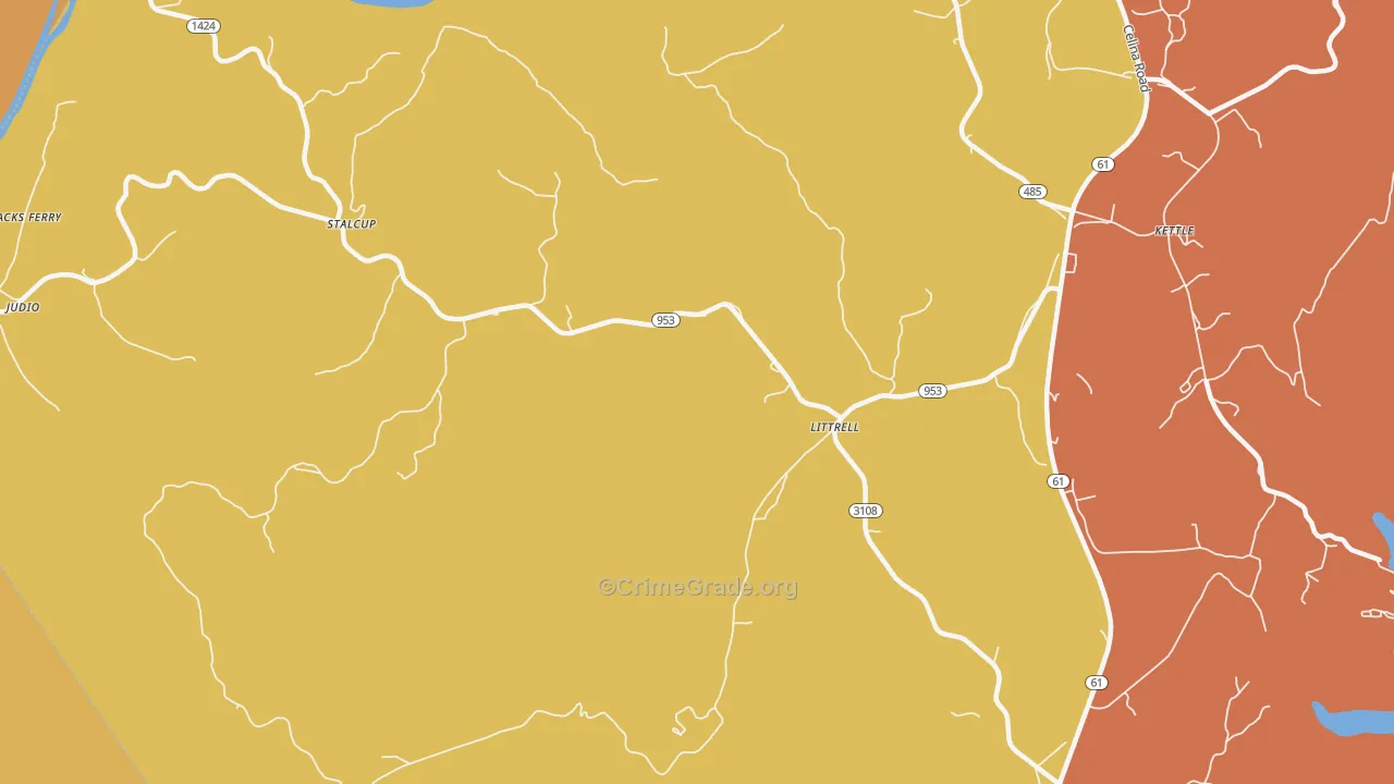 Littrell, KY Map of Robbery Rates
