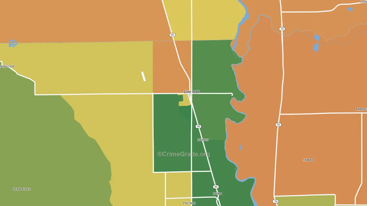 Live Oak, CA Map of Robbery Rates