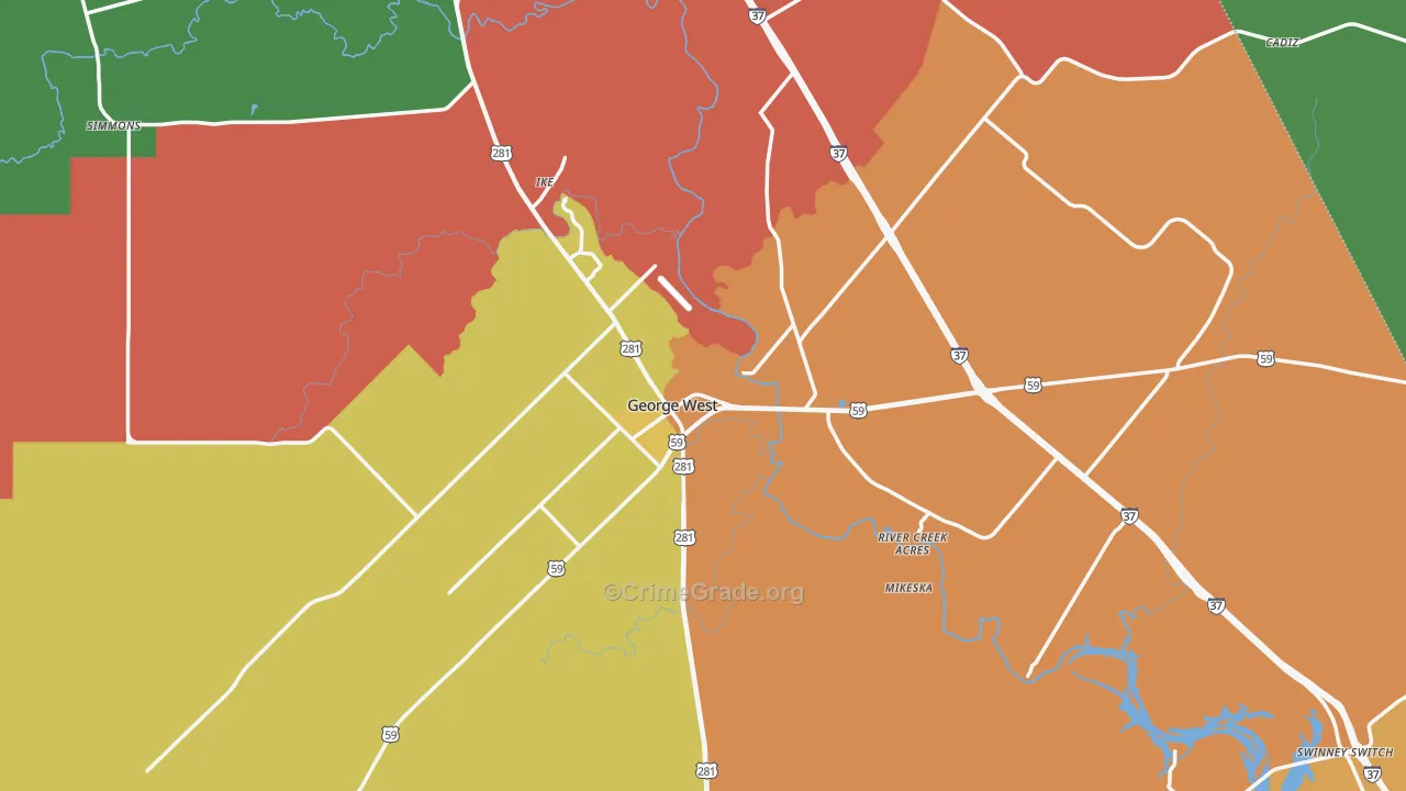 Live Oak County, TX Map of Robbery Rates