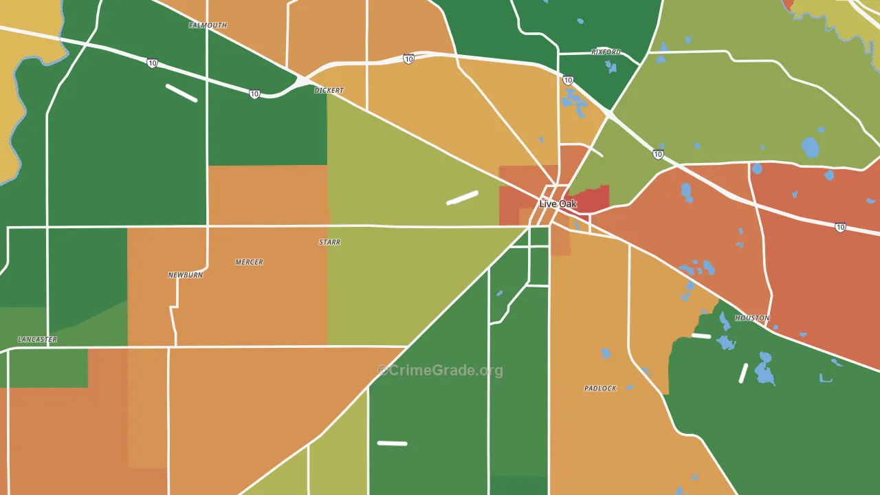 Live Oak, FL Map of Robbery Rates