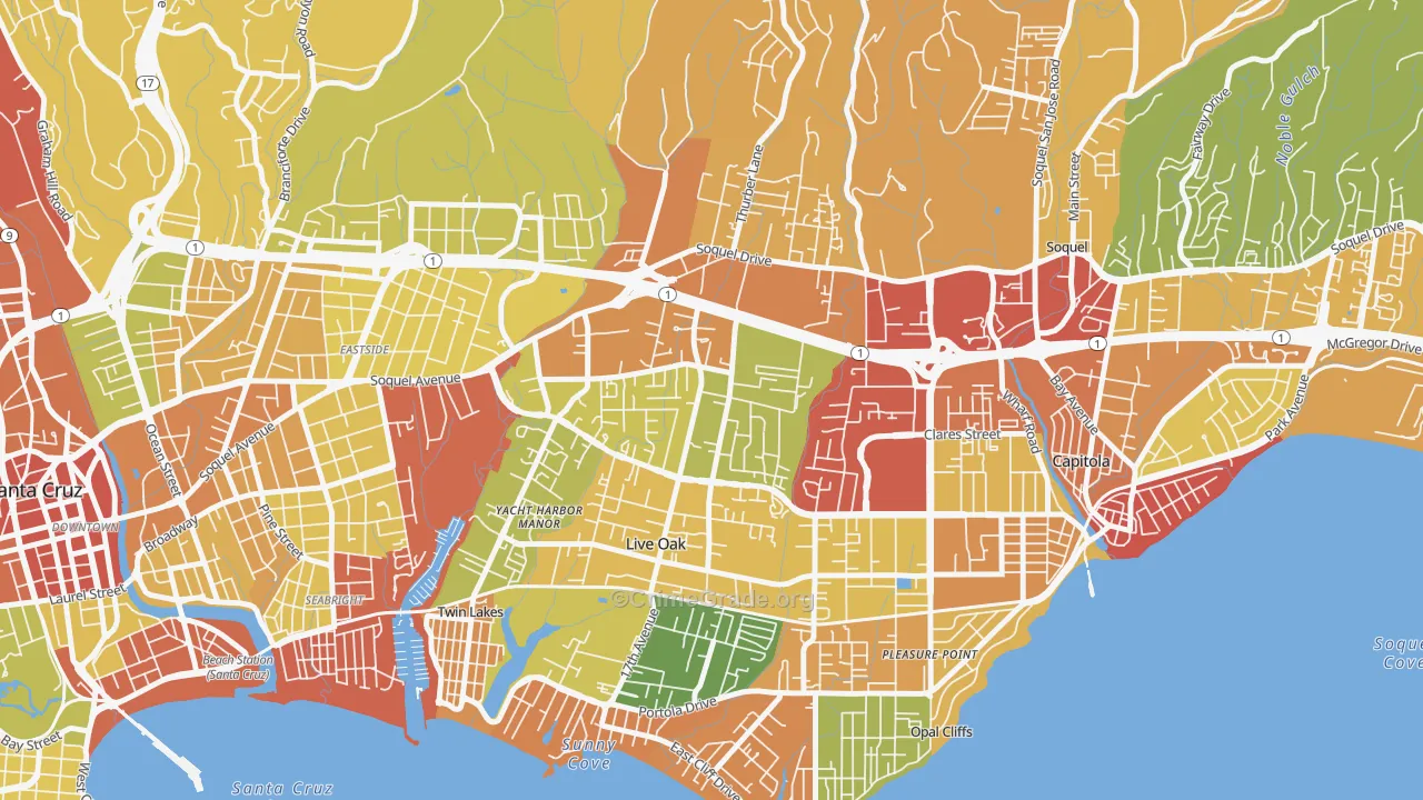 Live Oak, Santa Cruz, CA Map of Robbery Rates