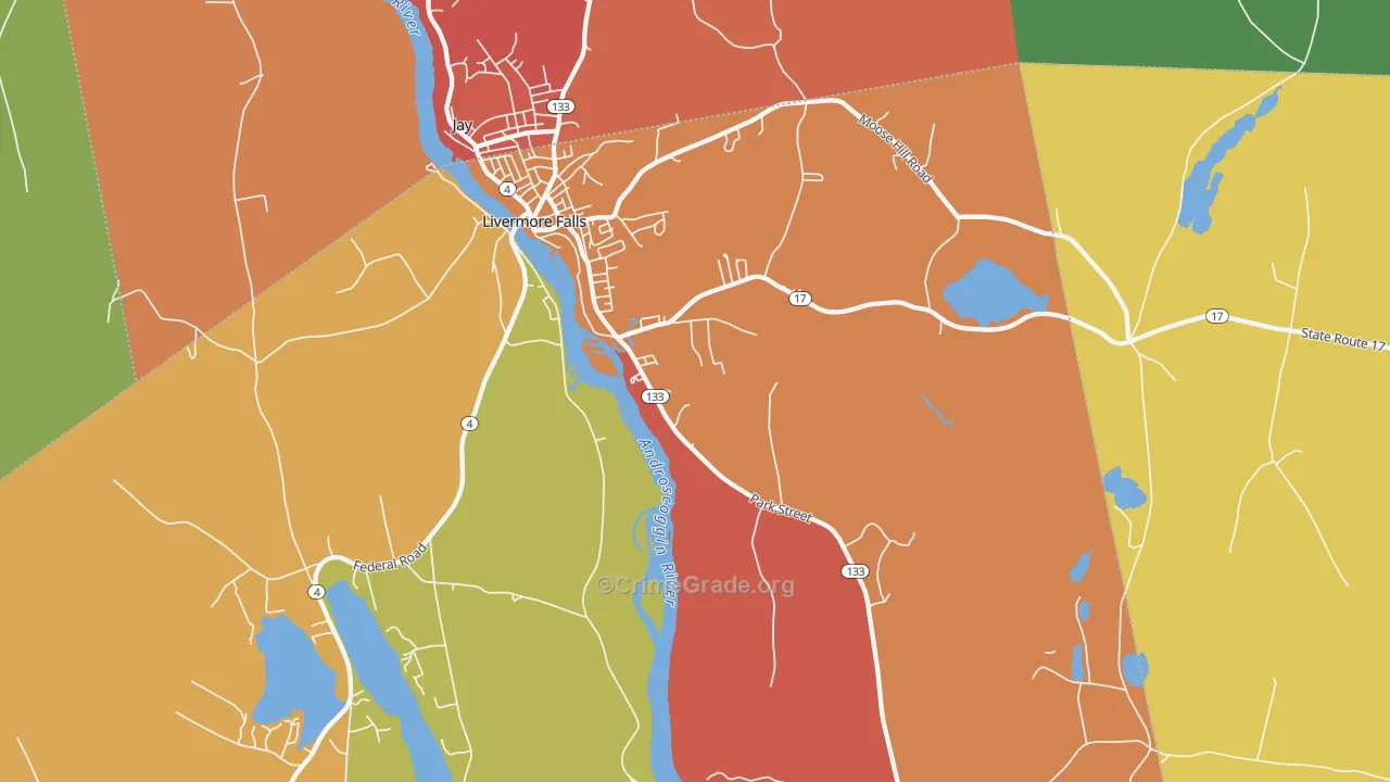 Livermore Falls, ME Map of Robbery Rates