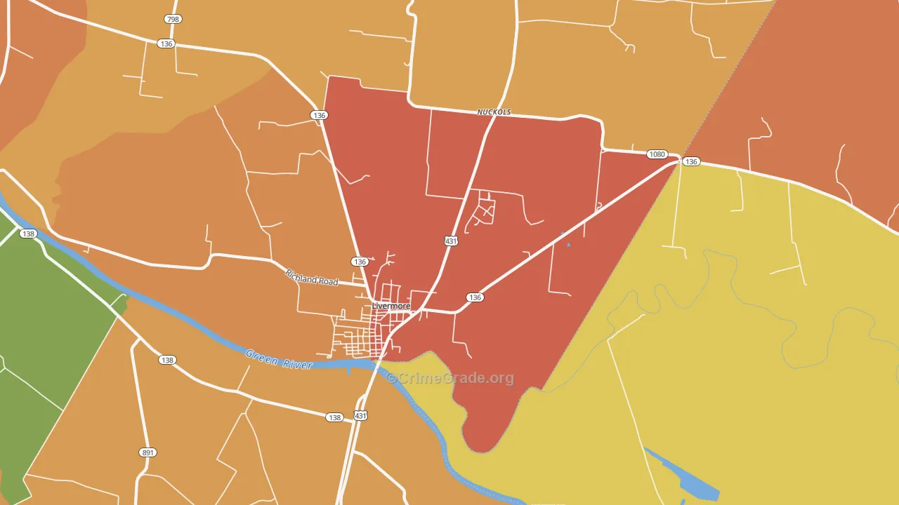Livermore, KY Map of Robbery Rates