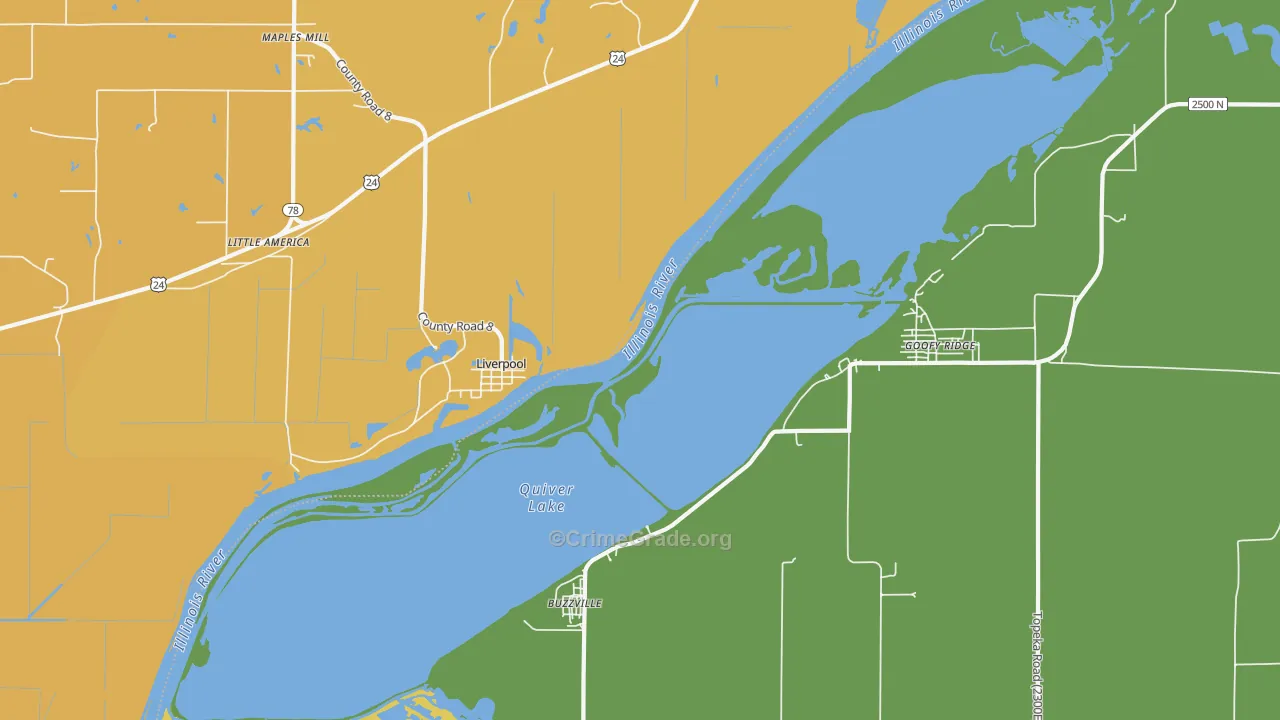 Liverpool, IL Map of Robbery Rates