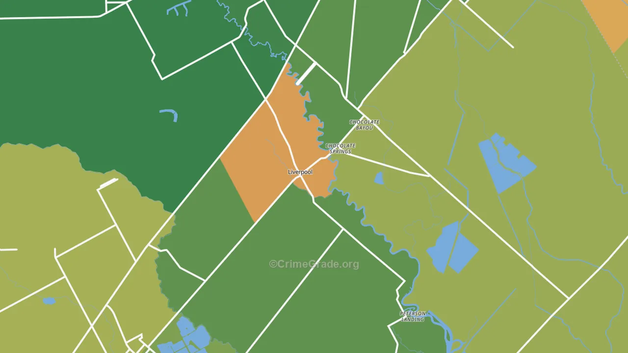 Liverpool, TX Map of Robbery Rates