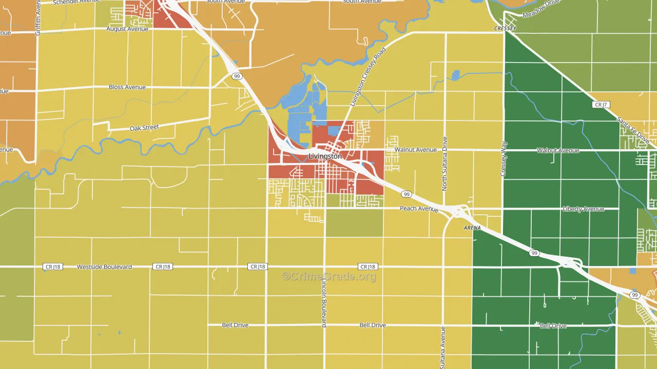 Livingston, CA Map of Robbery Rates