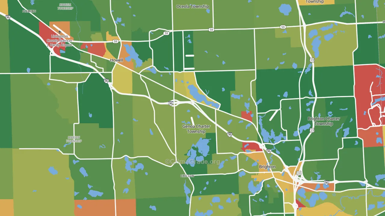 Livingston County, MI Map of Robbery Rates