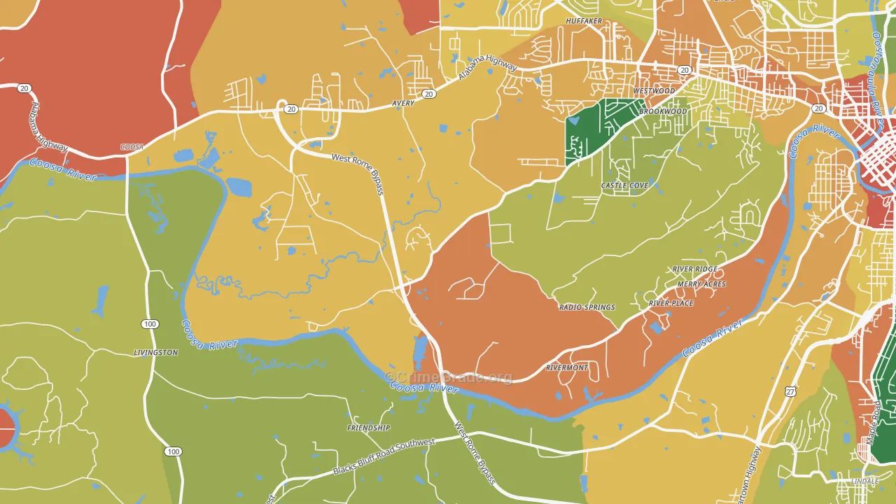 Livingston, GA Map of Robbery Rates