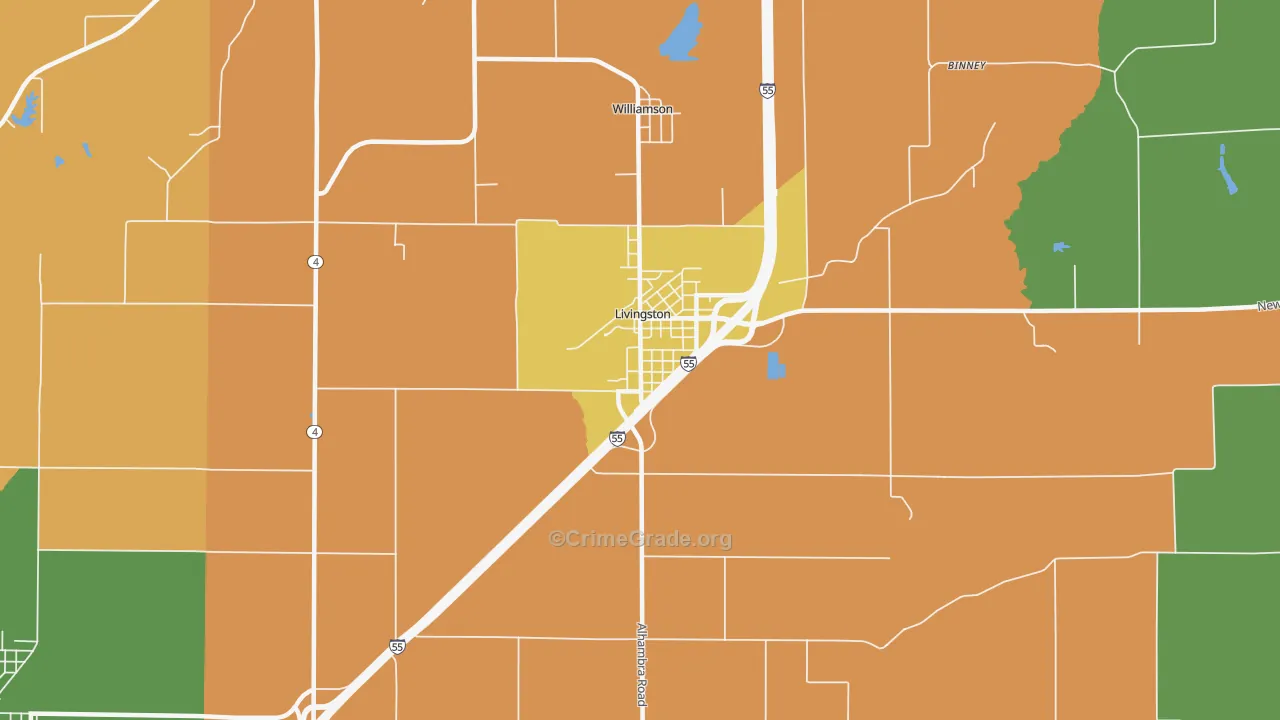 Livingston, IL Map of Robbery Rates