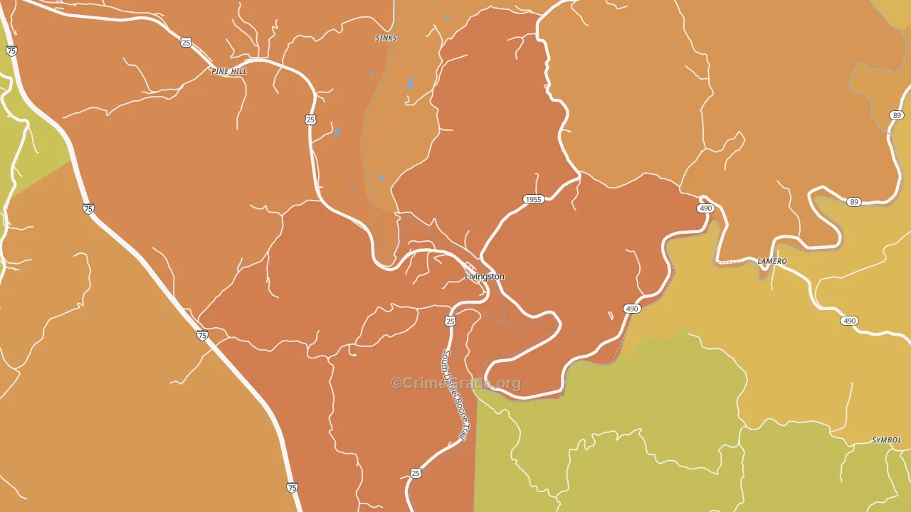 Livingston, KY Map of Robbery Rates