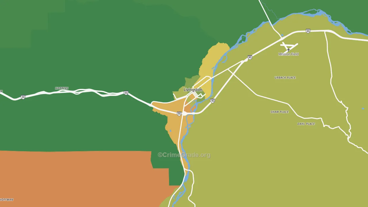 Livingston, MT Map of Robbery Rates